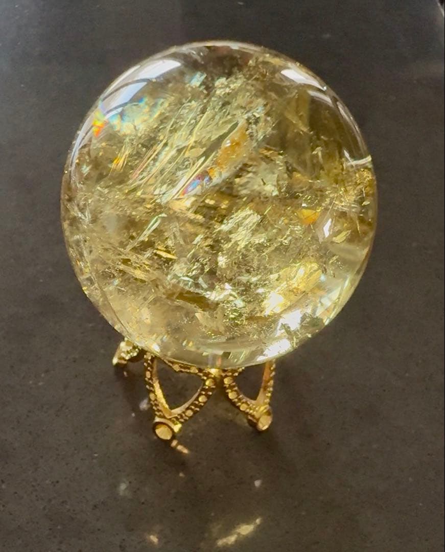 シトリン　スフィア　黄水晶　丸玉　虹