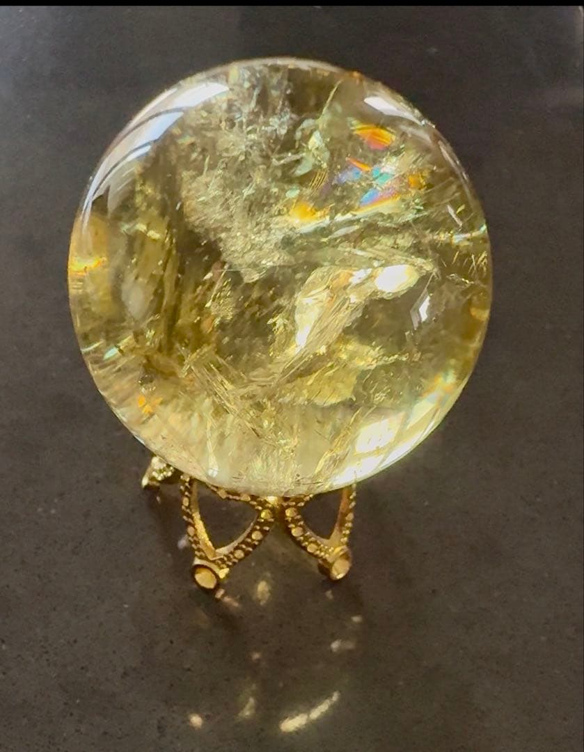 シトリン　スフィア　黄水晶　丸玉　虹