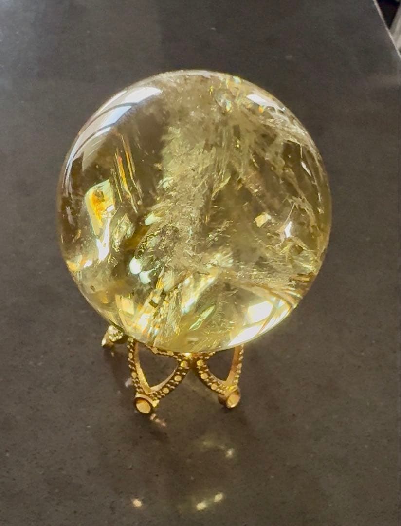シトリン　スフィア　黄水晶　丸玉　虹