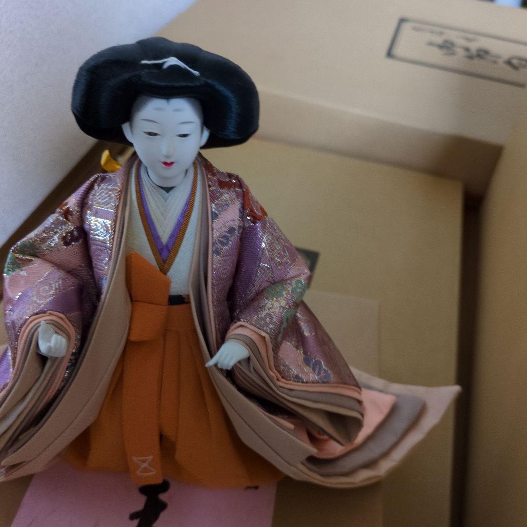 (2)雛人形　5人飾り木製塗二段の人形、段、親王台セット セット11000円