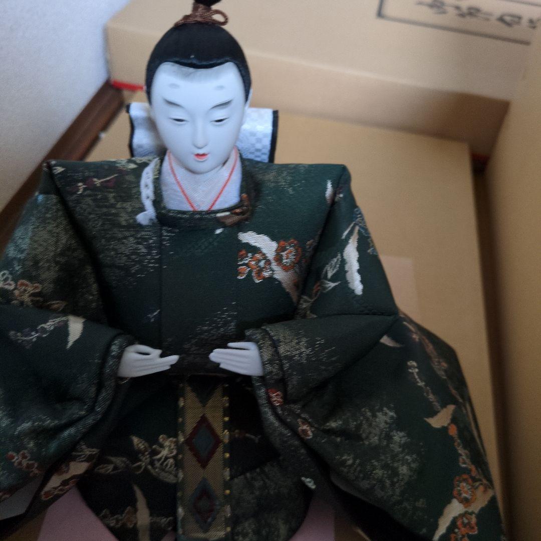 (2)雛人形　5人飾り木製塗二段の人形、段、親王台セット セット11000円