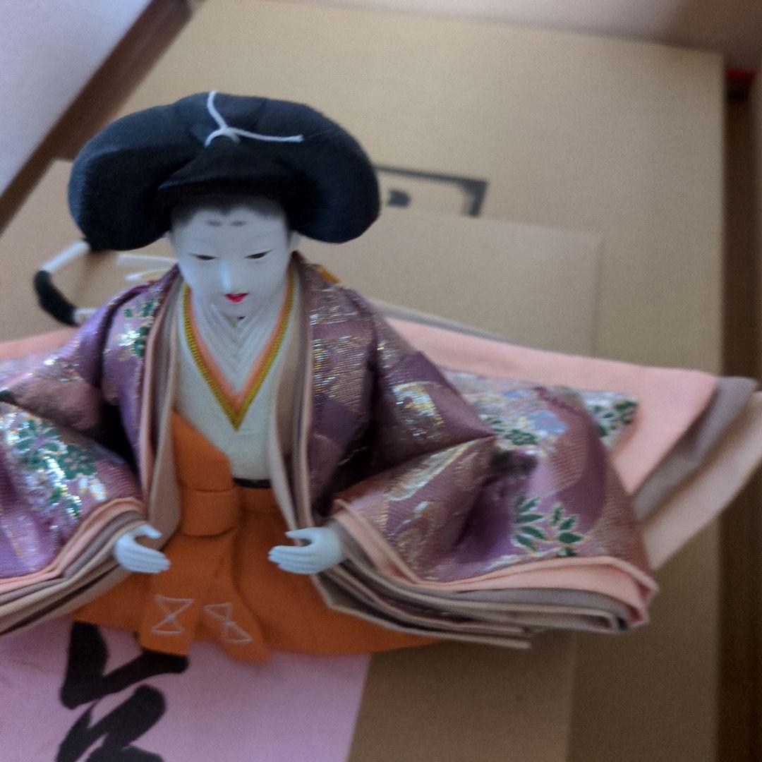 (2)雛人形　5人飾り木製塗二段の人形、段、親王台セット セット11000円