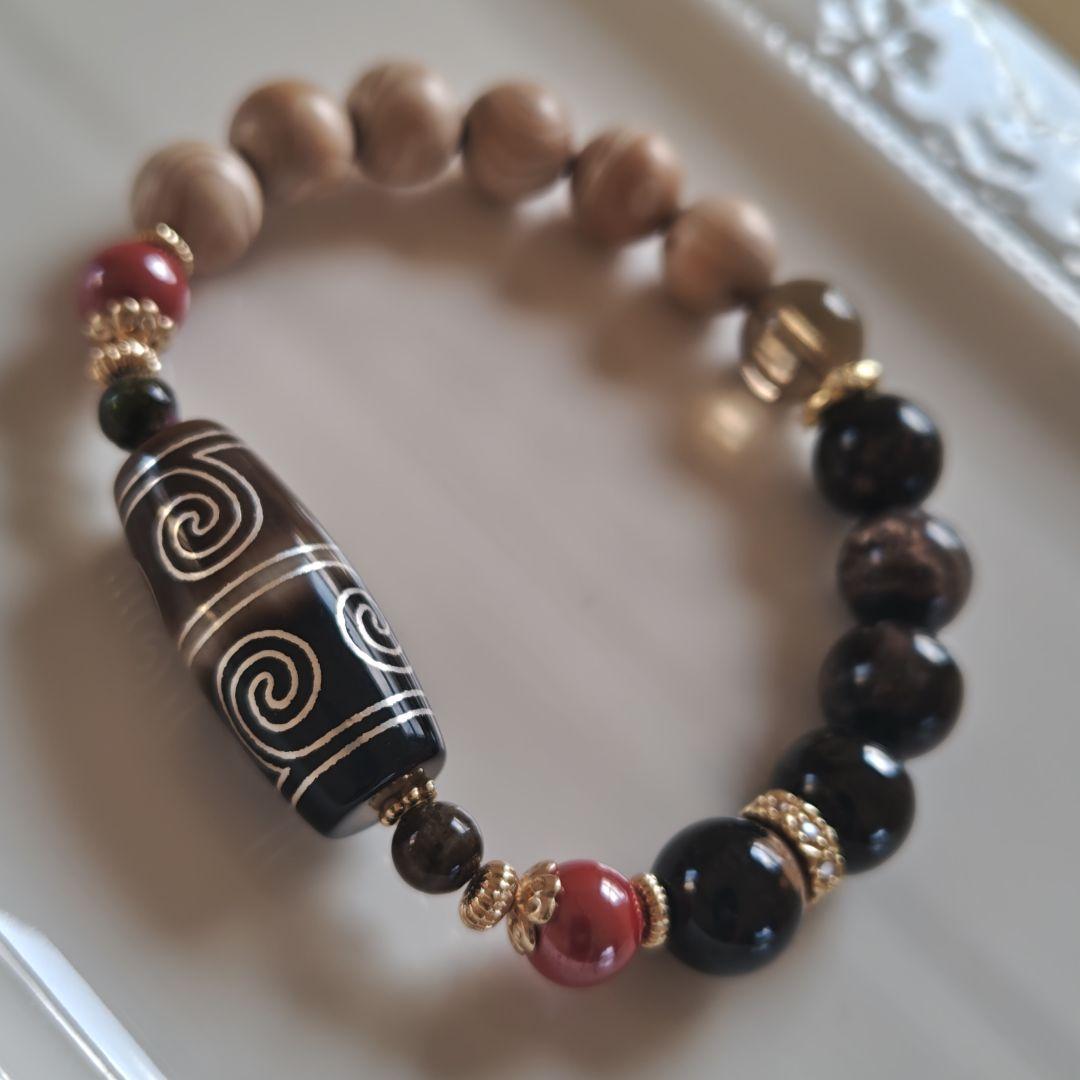 新作☆カフェモカハーフ銀線白毫天珠ブレスレット