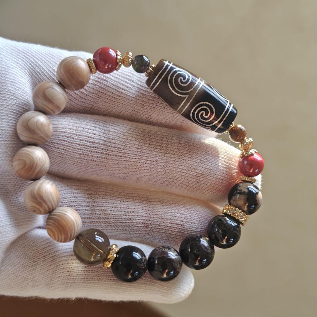 新作☆カフェモカハーフ銀線白毫天珠ブレスレット