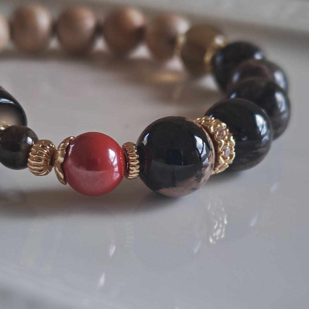 新作☆カフェモカハーフ銀線白毫天珠ブレスレット