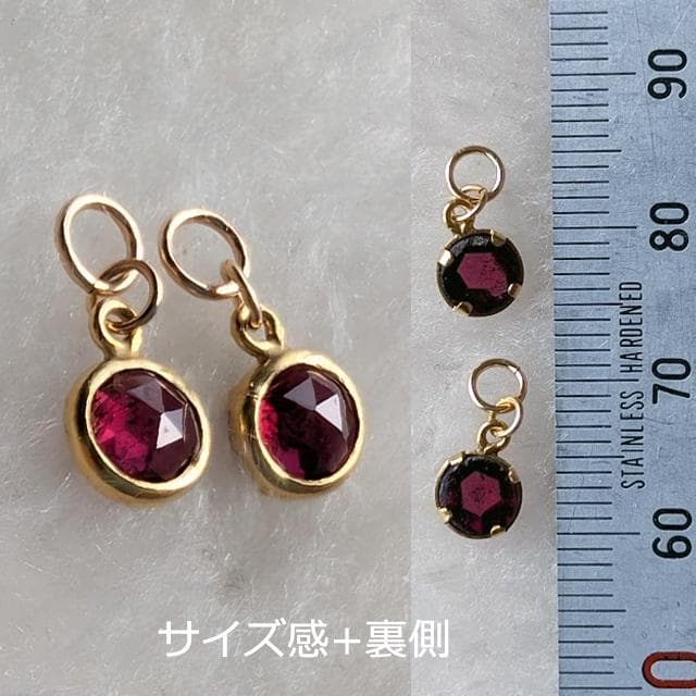 K14GF　ローズカット　ガーネット　ピアスチャーム　GA　チャーム
