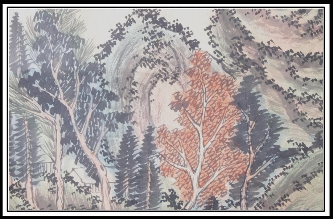 骨董掛け軸】風景図 中国　唐時代 肉筆保證 掛け軸AK1018-2A10-3