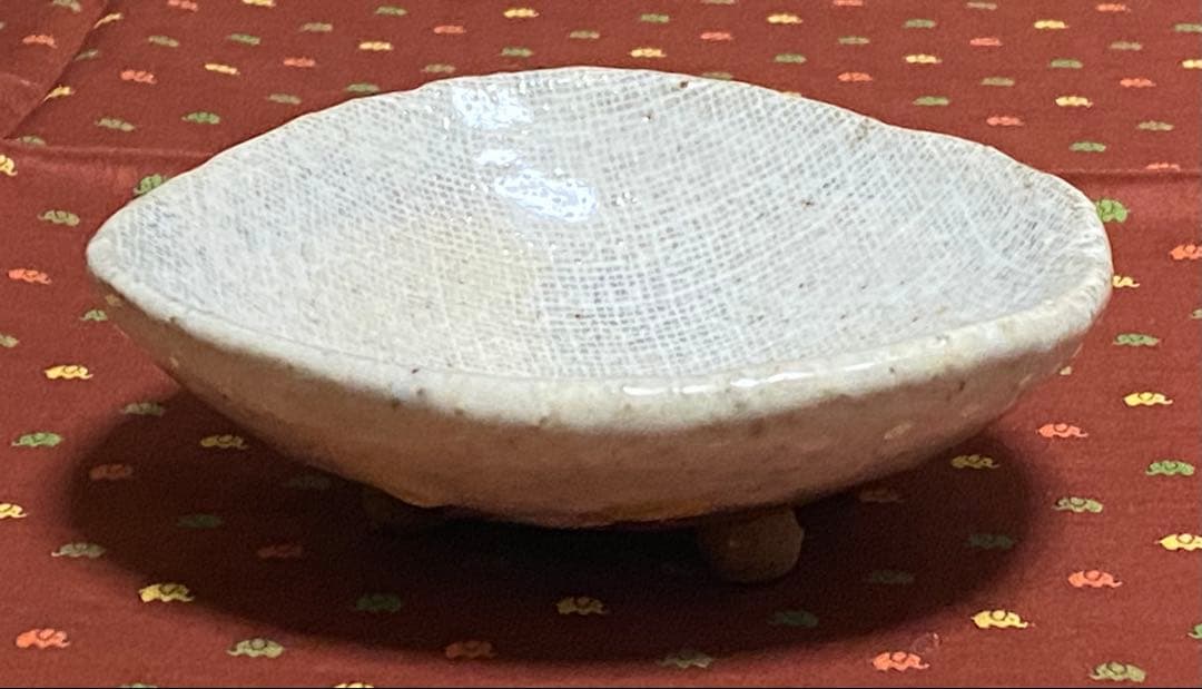 希少　レトロ品　布目付き4点台付き銘付き小皿　4枚セット