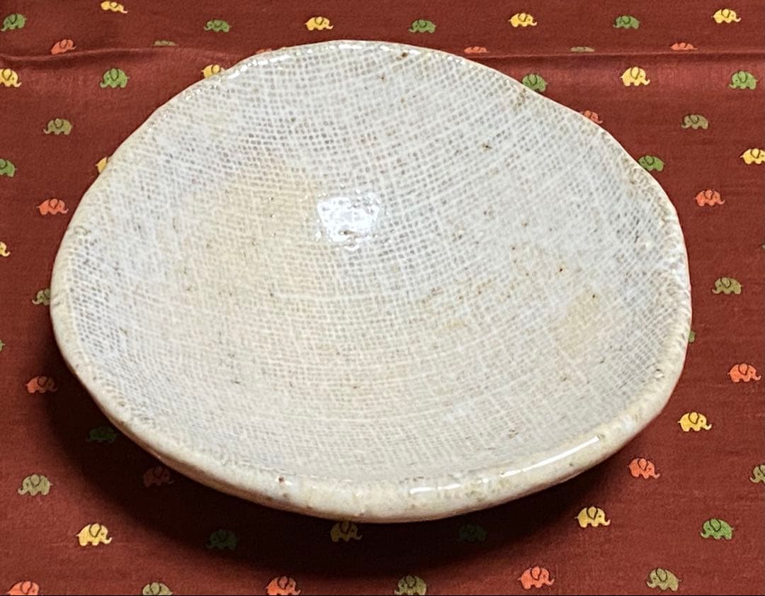 希少　レトロ品　布目付き4点台付き銘付き小皿　4枚セット