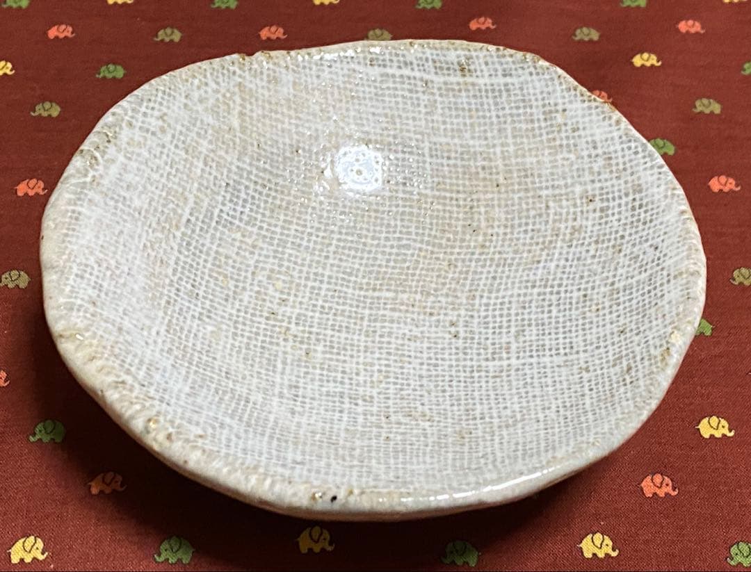 希少　レトロ品　布目付き4点台付き銘付き小皿　4枚セット