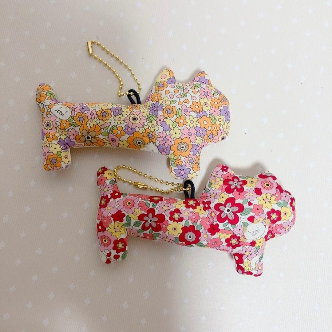 ひまわり。 ねこ生地パッチワーク ファスナーポーチ がま口ポーチ