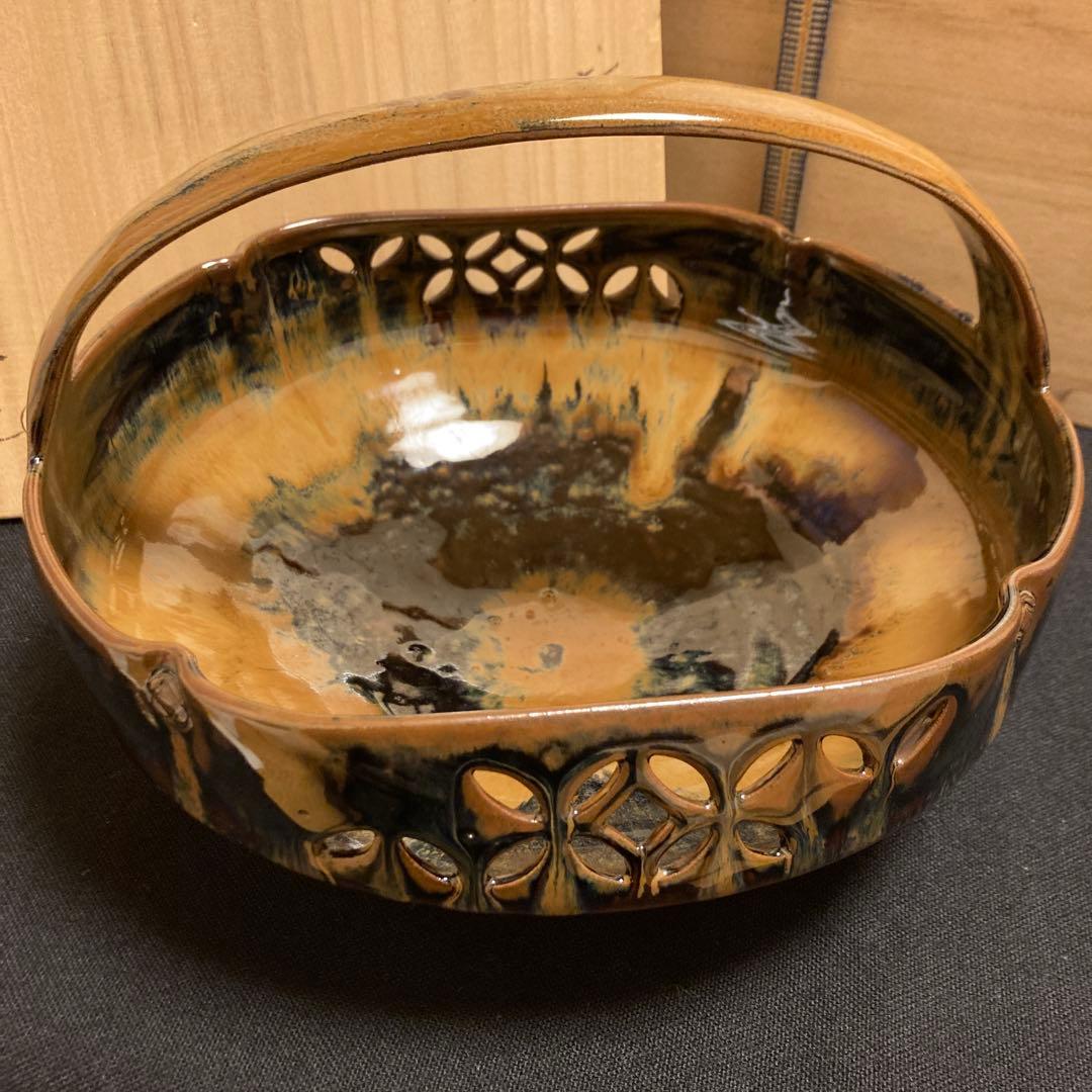 【茶道具】手付菓子器　亀井正久造　七宝透　菓子鉢　亀井味楽窯