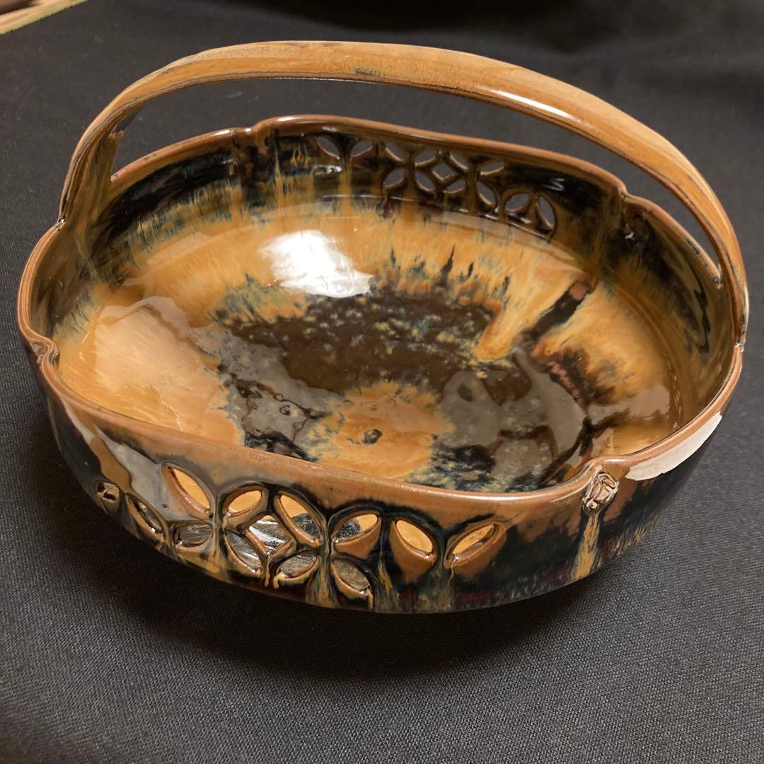 【茶道具】手付菓子器　亀井正久造　七宝透　菓子鉢　亀井味楽窯