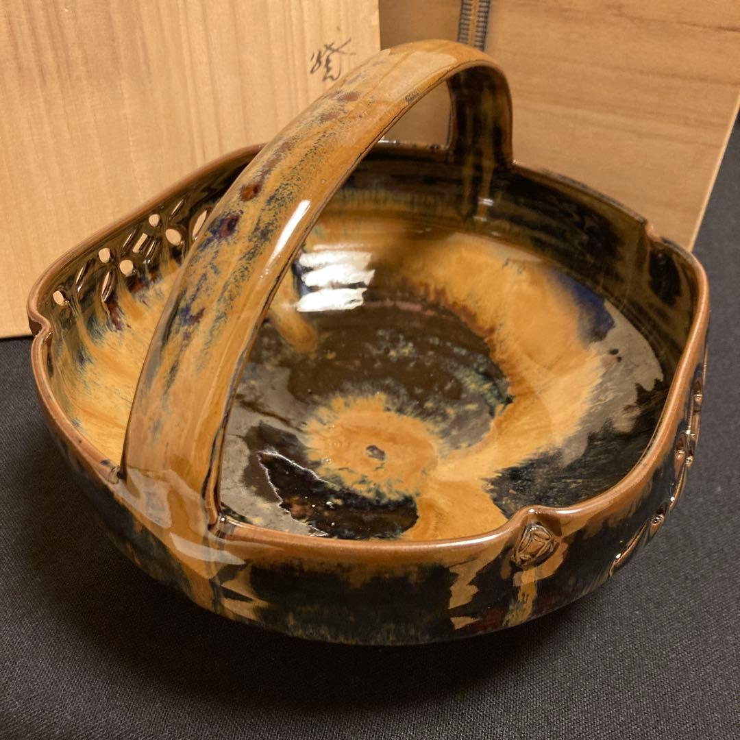 【茶道具】手付菓子器　亀井正久造　七宝透　菓子鉢　亀井味楽窯