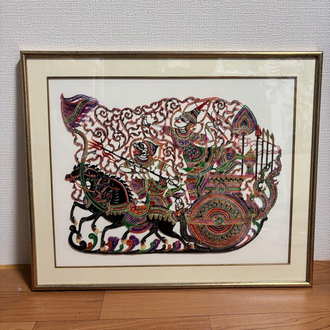 切り絵　馬　額縁外寸56cm×46c額装