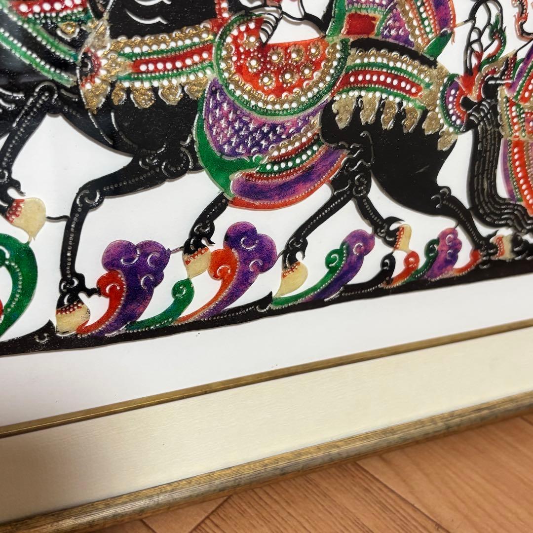 切り絵　馬　額縁外寸56cm×46c額装
