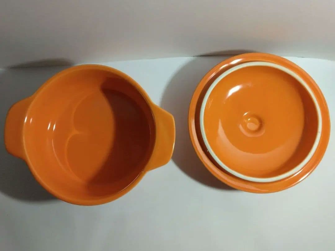 オレンジ色 蓋つき煮物椀 陶器製