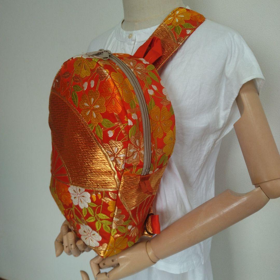 帯リメイク　ボディバッグ　扇と花　　　 　着物メイク