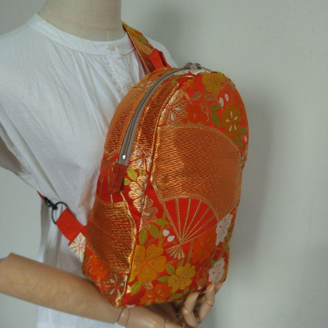 帯リメイク　ボディバッグ　扇と花　　　 　着物メイク