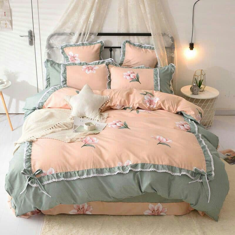 4点セットのベッド用品の蓮の葉の側のシーツカバーの研磨毛四点セット