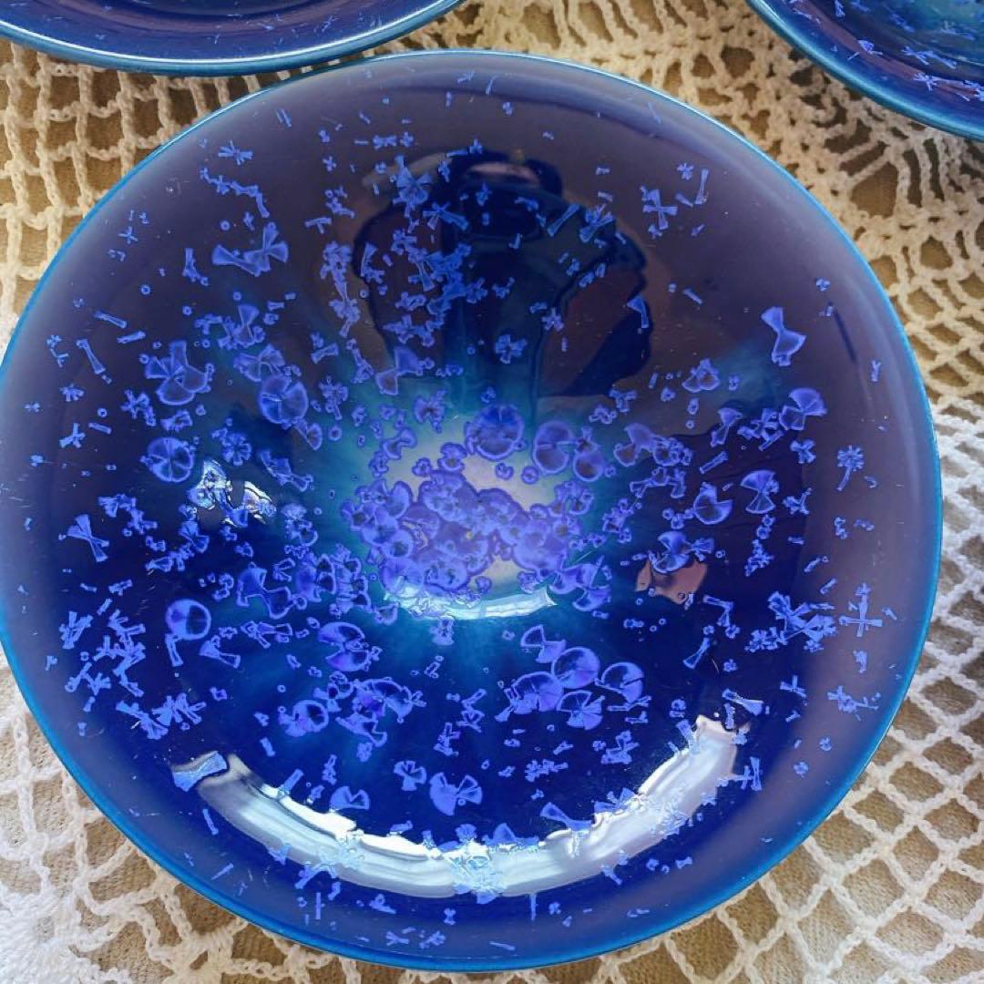 油滴天目　瑠璃色　器　青泉　皿　４客