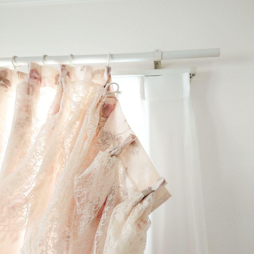 ホワイトコットン♪両開きカーテン リボンクリップ付き ハンドメイド 自然素材 白