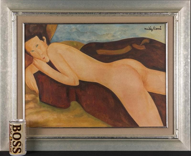 モディリアーニ　油彩　肉筆『横たわる裸婦』サイン　画廊シール　P8　額　b698