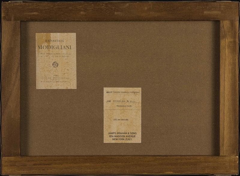 モディリアーニ　油彩　肉筆『横たわる裸婦』サイン　画廊シール　P8　額　b698