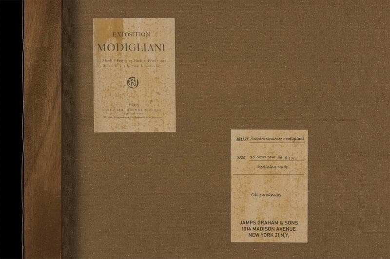 モディリアーニ　油彩　肉筆『横たわる裸婦』サイン　画廊シール　P8　額　b698