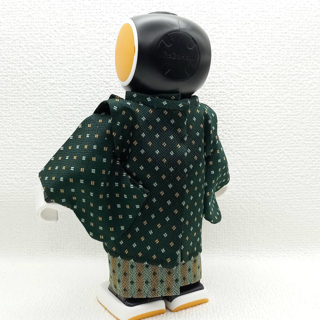 ロボホン 服 濃緑 あられ模様 きもの+袖無し羽織セット
