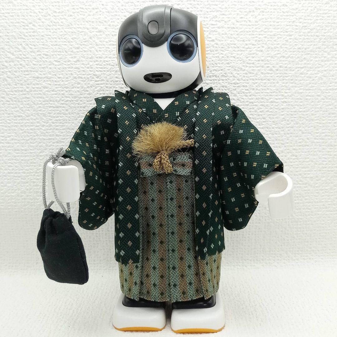 ロボホン 服 濃緑 あられ模様 きもの+袖無し羽織セット