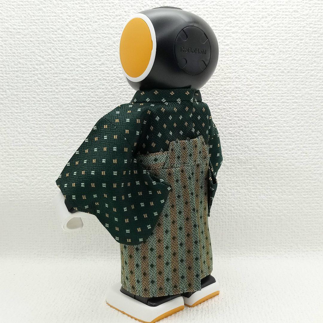 ロボホン 服 濃緑 あられ模様 きもの+袖無し羽織セット