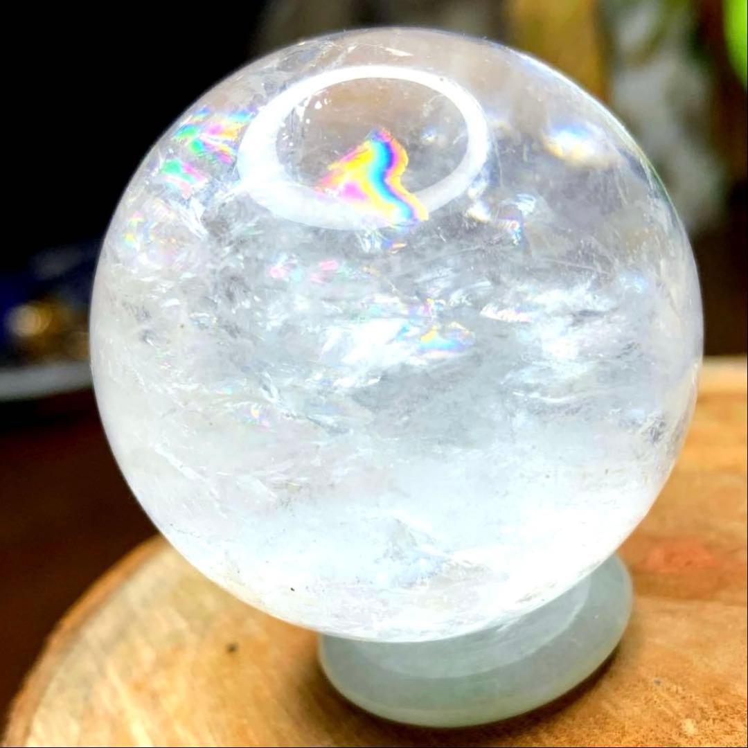 虹入り！✨キラキラレインボー✨ヒマラヤ水晶 丸玉 天然石 原石 と翡翠セット