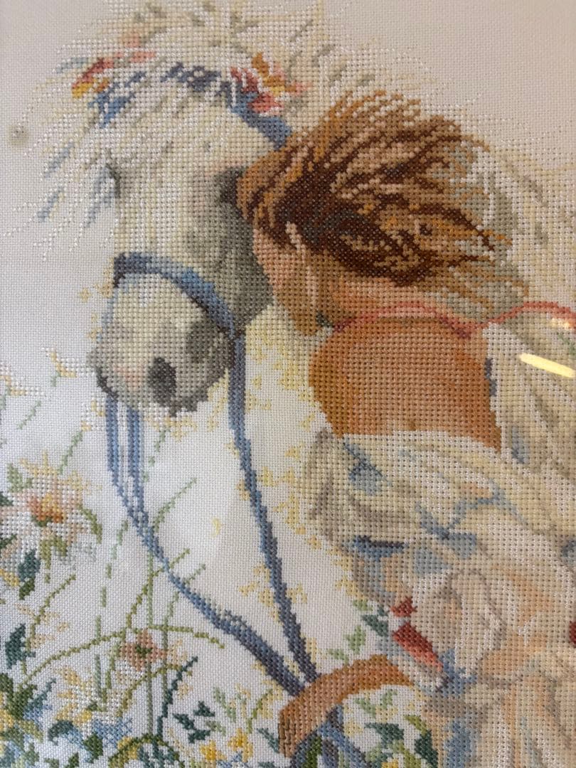 白馬と少女のクロスステッチ額装