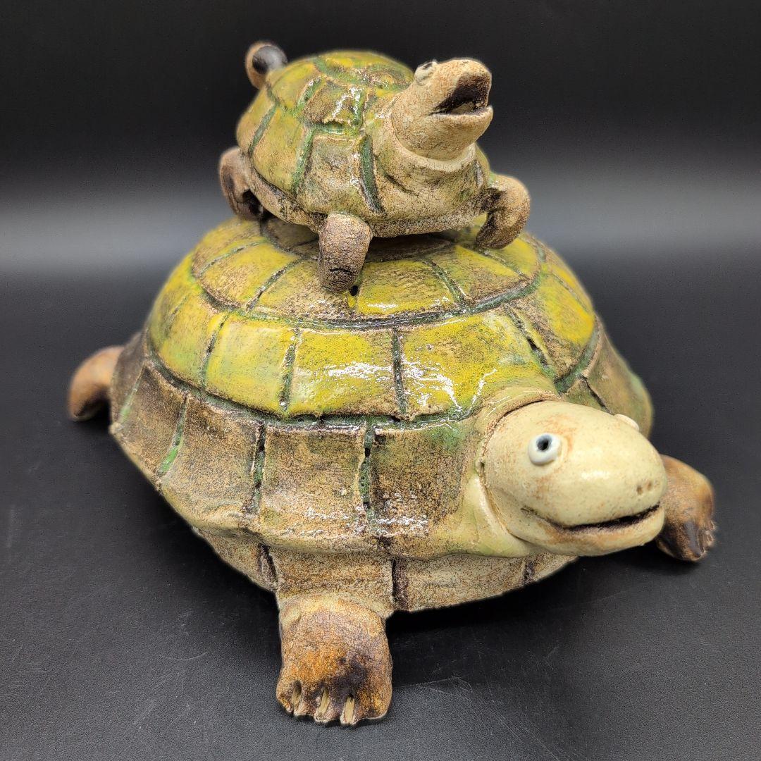 【新品未使用品】縁起物　癒し　長寿　親子 カメ (中) サイズ 瀬戸焼
