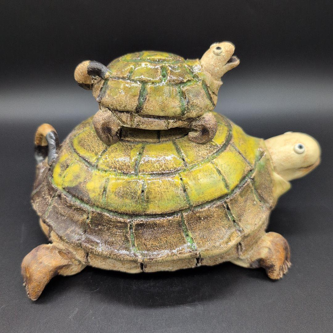 【新品未使用品】縁起物　癒し　長寿　親子 カメ (中) サイズ 瀬戸焼