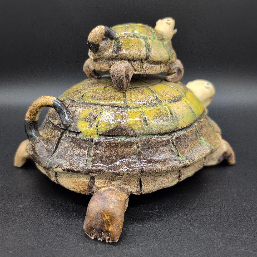 【新品未使用品】縁起物　癒し　長寿　親子 カメ (中) サイズ 瀬戸焼
