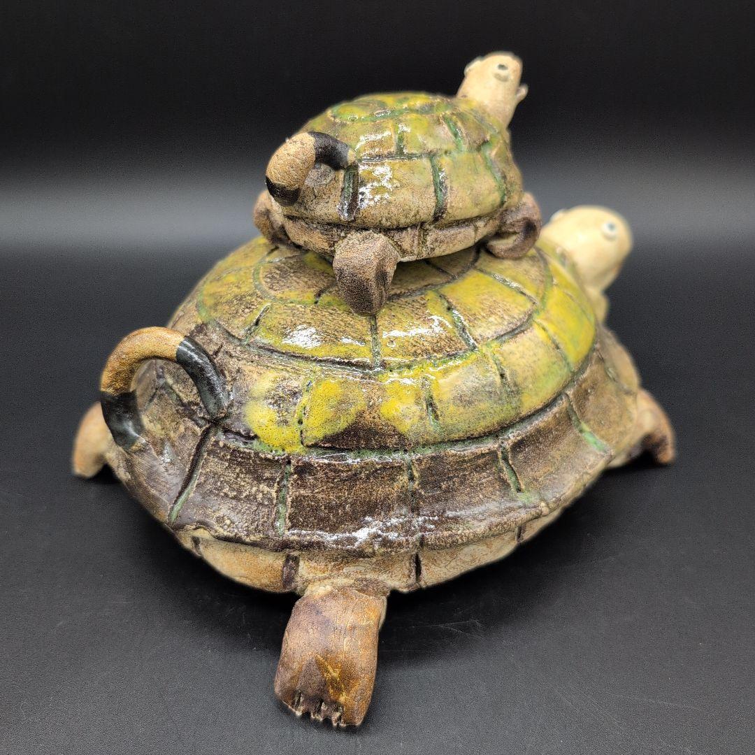【新品未使用品】縁起物　癒し　長寿　親子 カメ (中) サイズ 瀬戸焼