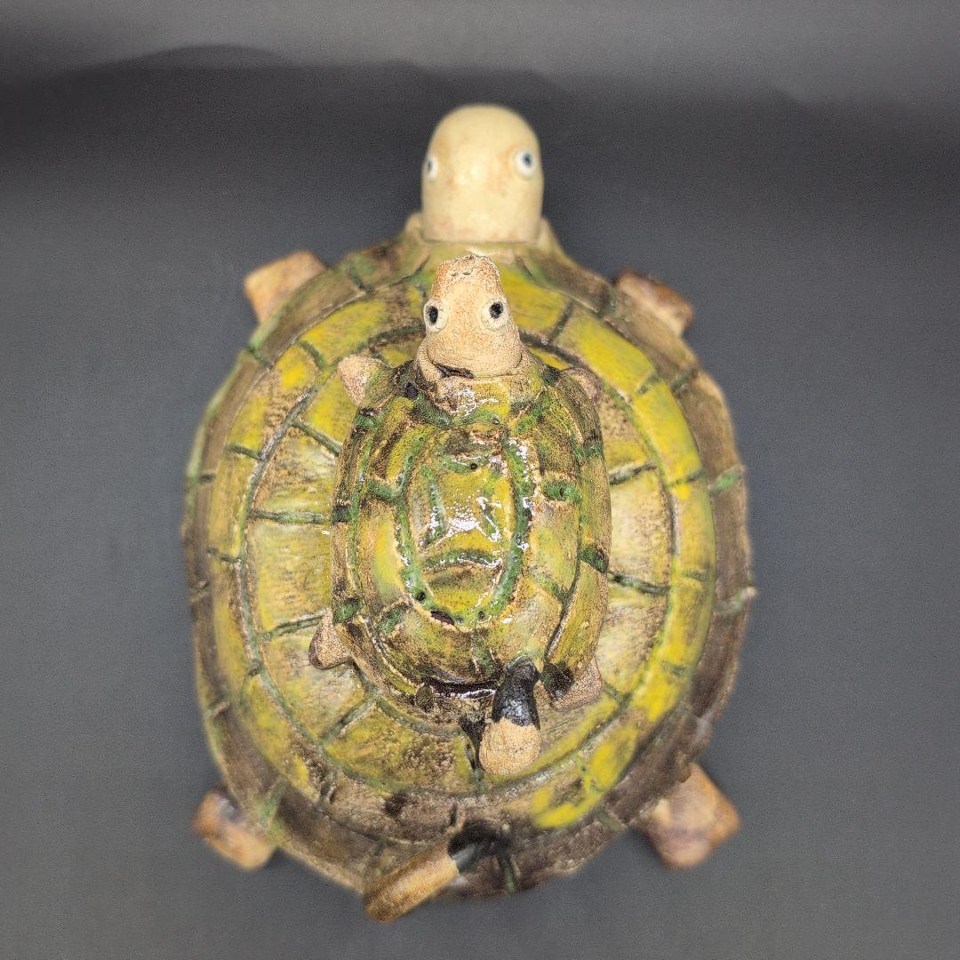 【新品未使用品】縁起物　癒し　長寿　親子 カメ (中) サイズ 瀬戸焼