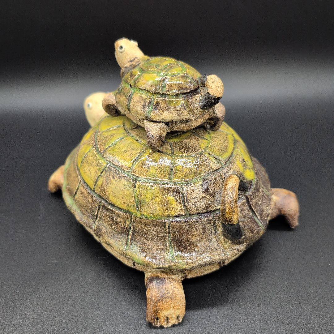 【新品未使用品】縁起物　癒し　長寿　親子 カメ (中) サイズ 瀬戸焼