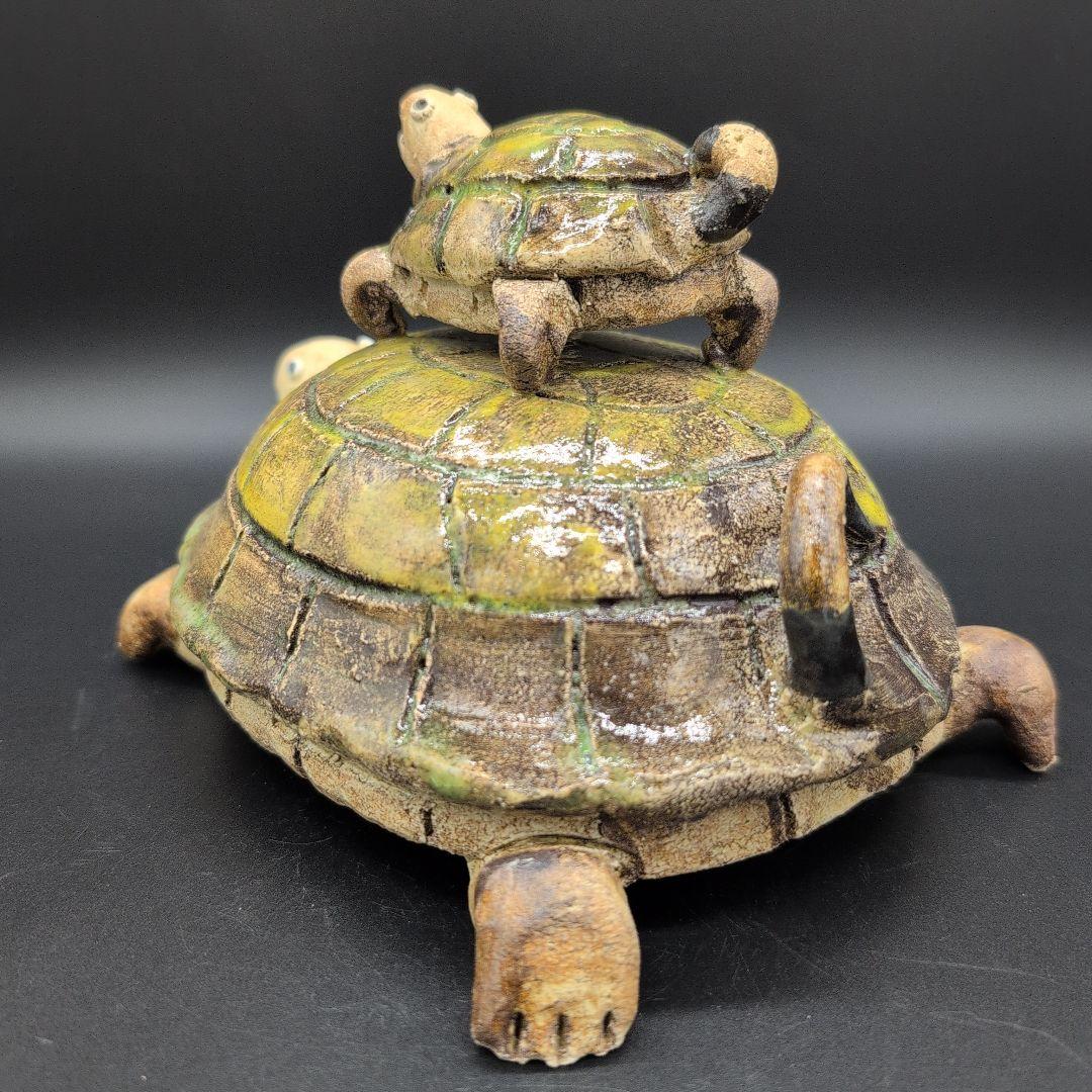 【新品未使用品】縁起物　癒し　長寿　親子 カメ (中) サイズ 瀬戸焼