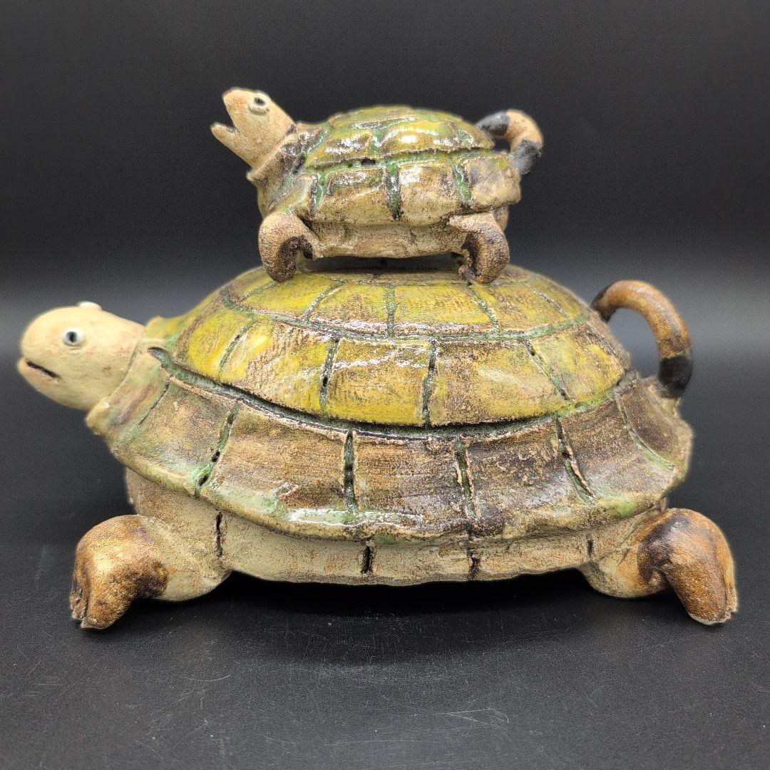 【新品未使用品】縁起物　癒し　長寿　親子 カメ (中) サイズ 瀬戸焼