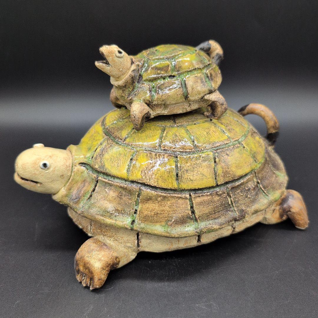 【新品未使用品】縁起物　癒し　長寿　親子 カメ (中) サイズ 瀬戸焼