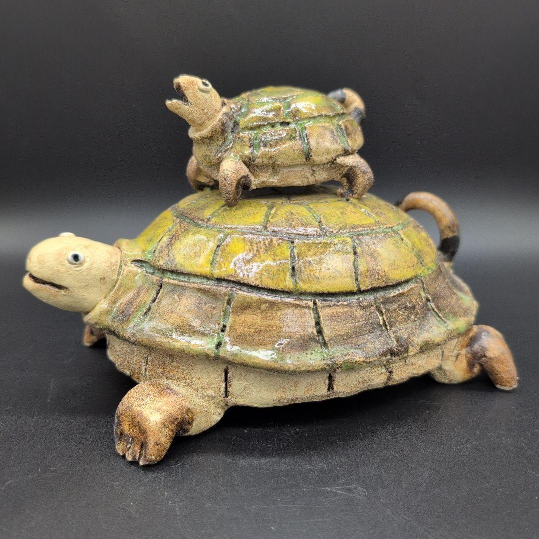 【新品未使用品】縁起物　癒し　長寿　親子 カメ (中) サイズ 瀬戸焼