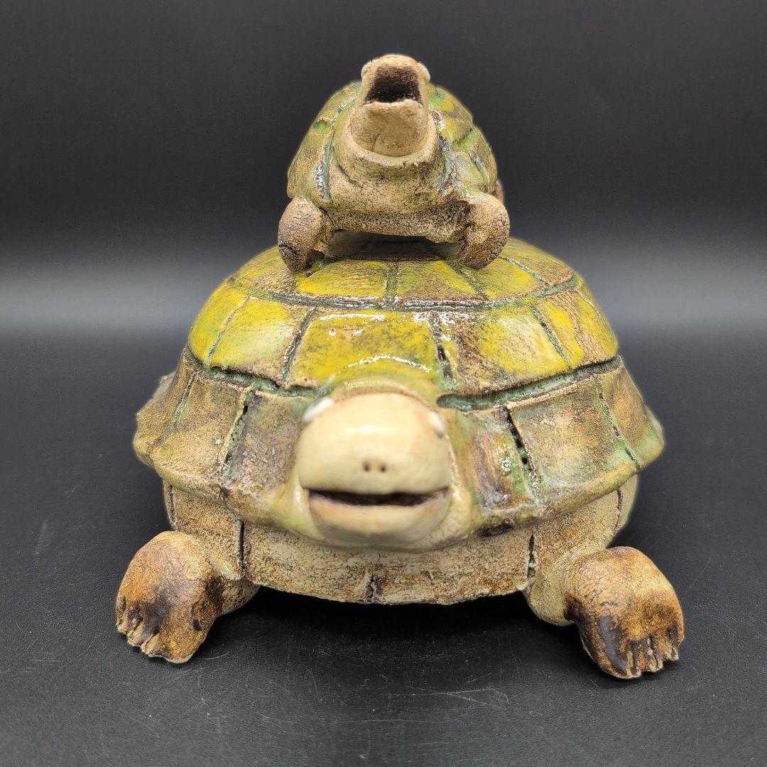【新品未使用品】縁起物　癒し　長寿　親子 カメ (中) サイズ 瀬戸焼