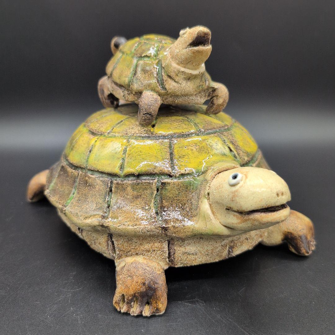 【新品未使用品】縁起物　癒し　長寿　親子 カメ (中) サイズ 瀬戸焼