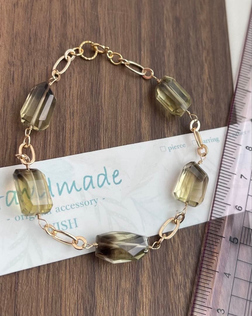 綺麗なバイカラーレモンスモーキーのブレスレット14kgf