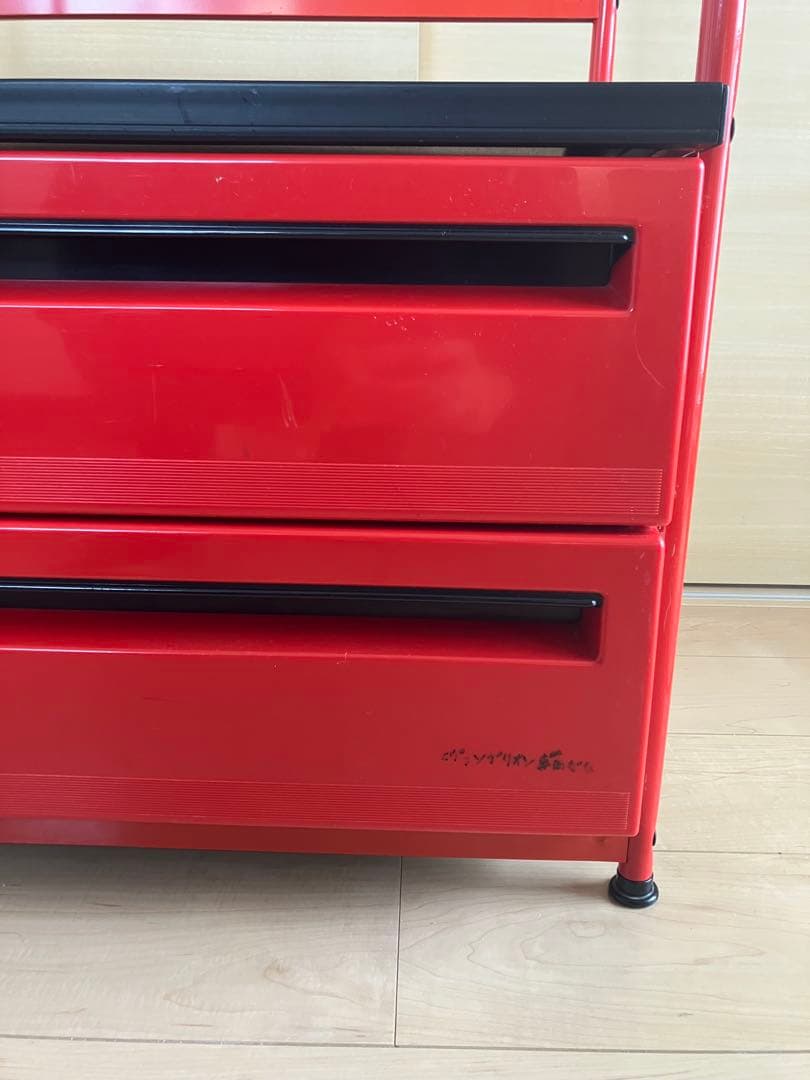 希少　70s　レトロポップ　スチールラック　レッド　引き出し付き