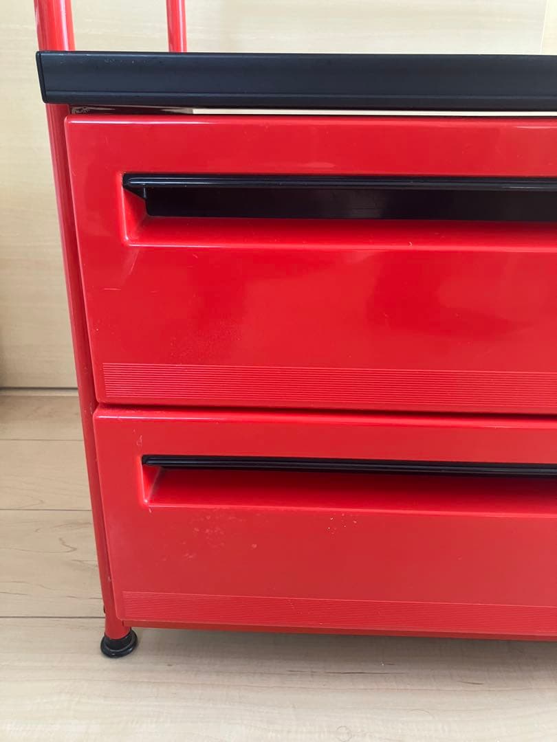 希少　70s　レトロポップ　スチールラック　レッド　引き出し付き