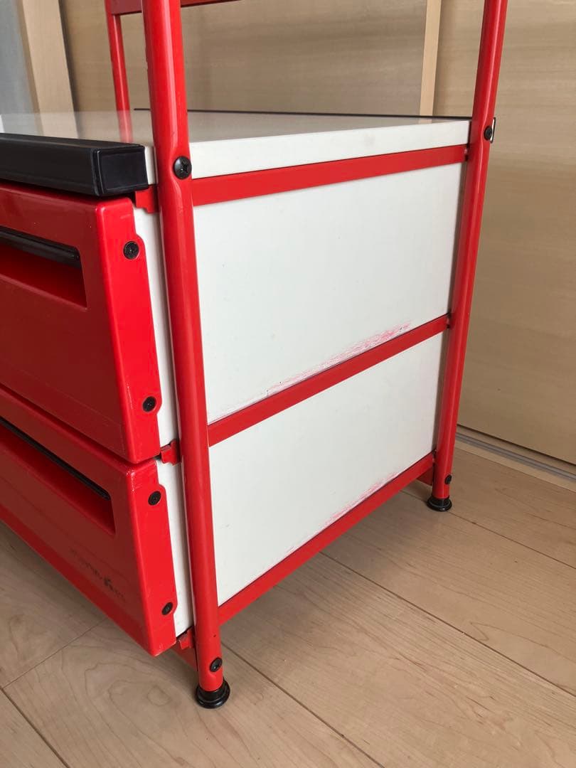 希少　70s　レトロポップ　スチールラック　レッド　引き出し付き